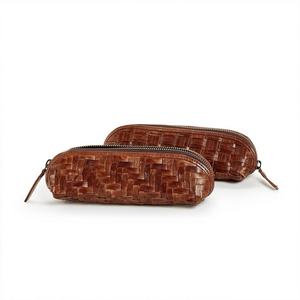 Chestnut Woven Leather Pencil Pouch Case