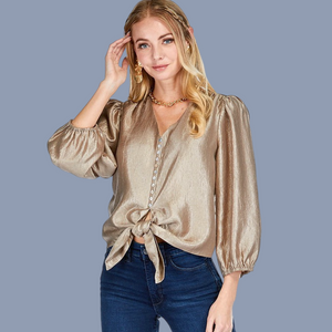 Taupe Tie Front Top