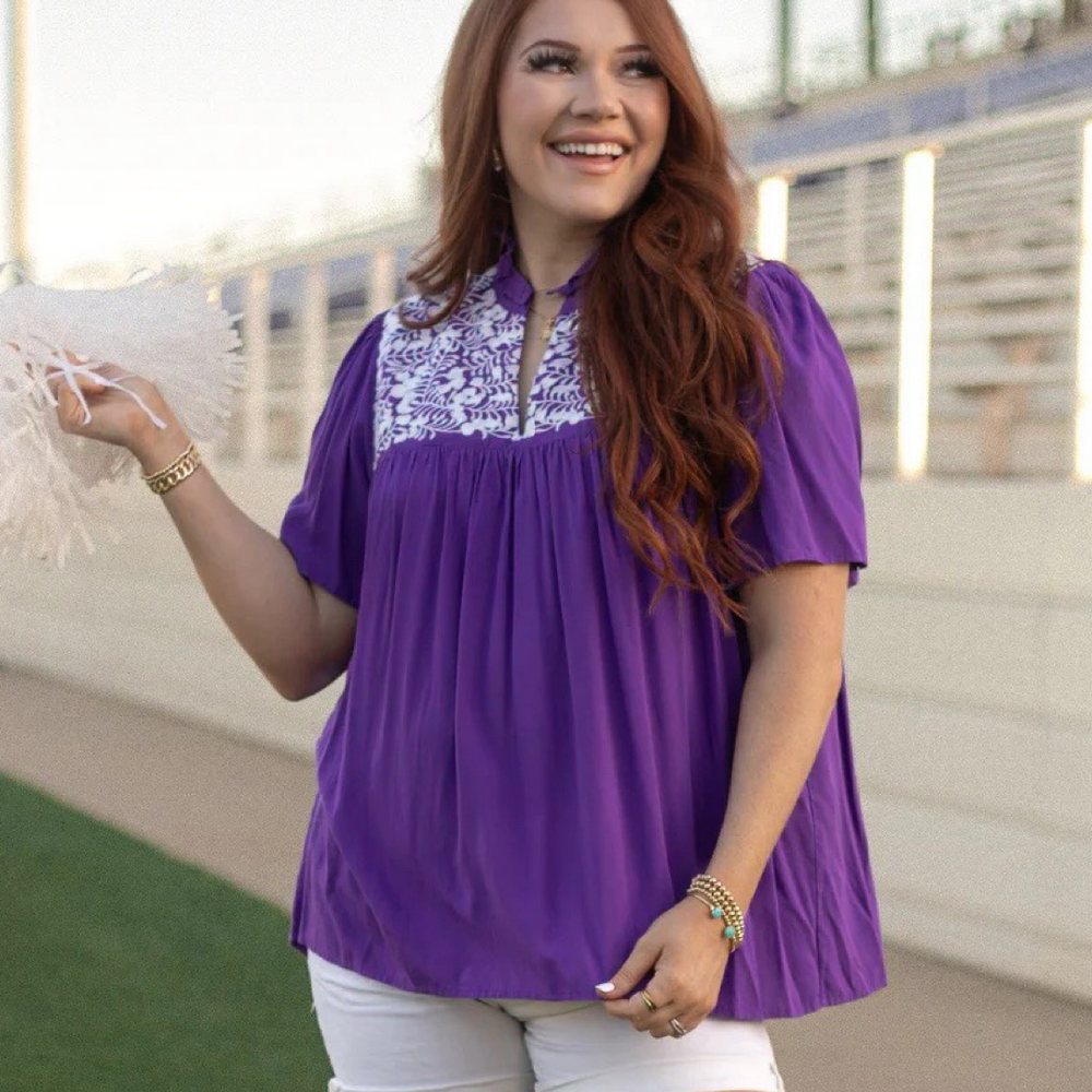 Purple and White Top