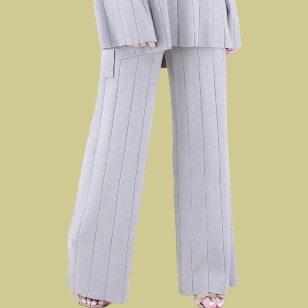 Warm Tone Wide Ribbed Knitted Pants