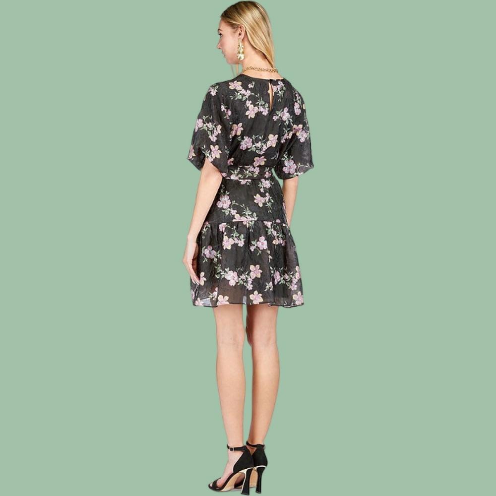 Midnight Floral Ruched Shoulder Dress