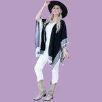 Two Tone Border Tight Knit Kimono