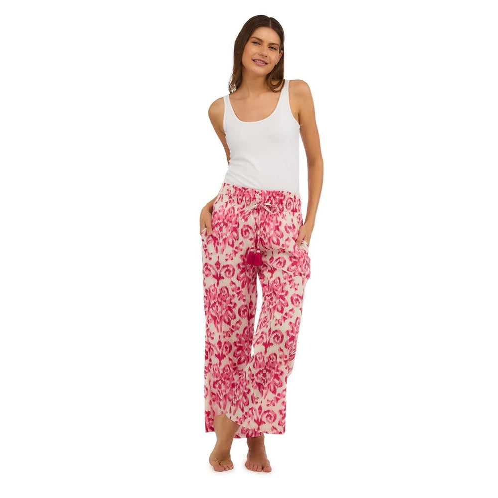 Island Time Cotton Lounge Pants in a Pink Ikat Print
