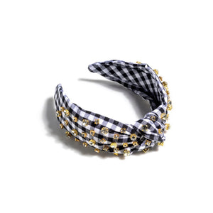 EMBELLISHED GINGHAM KNOTTED HEADBAND