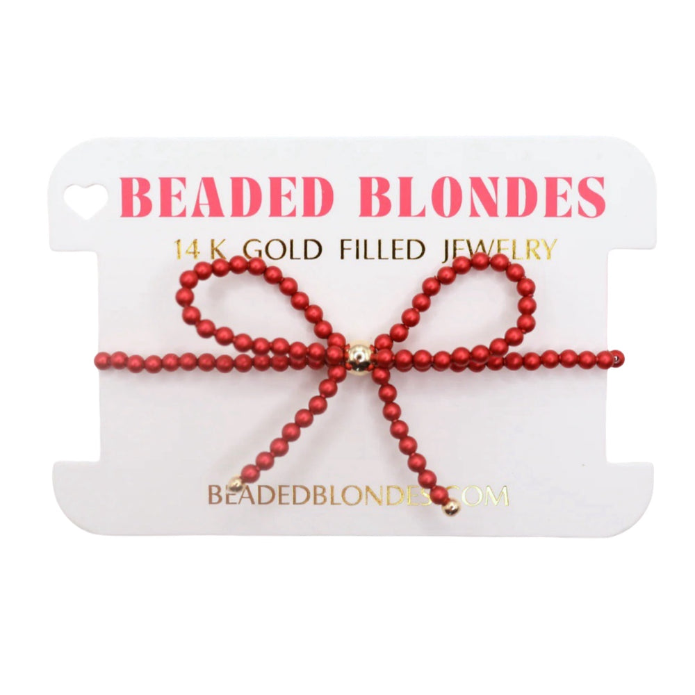 Red Pearl Beaded Bow Bracelet