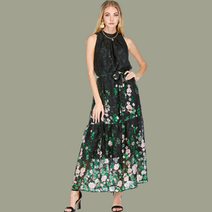 Secret Garden Pleated Neck Maxi Dress