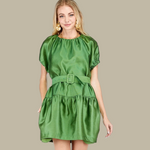 Olive Belted Tulip Dress