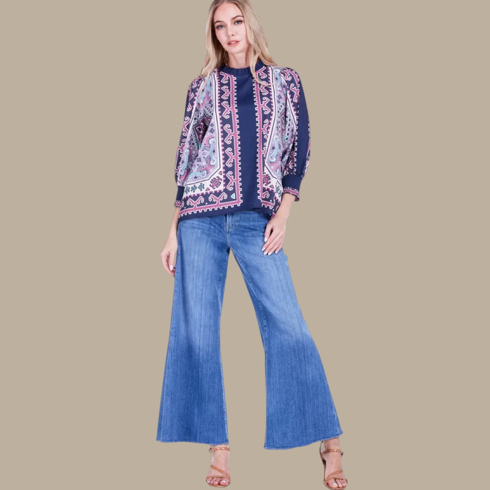 The Blue Hues Mosaic High-Neck Blouse