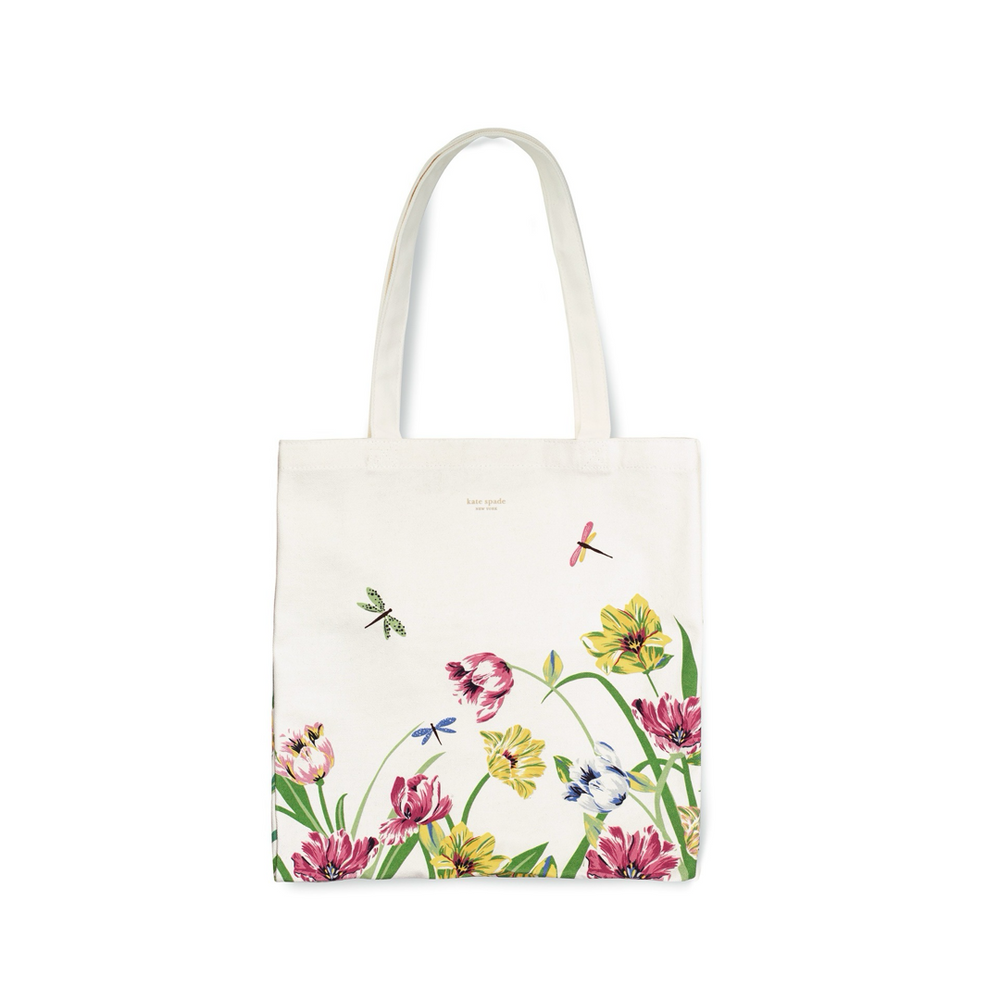 Dragonflies and Tulips Canvas Tote