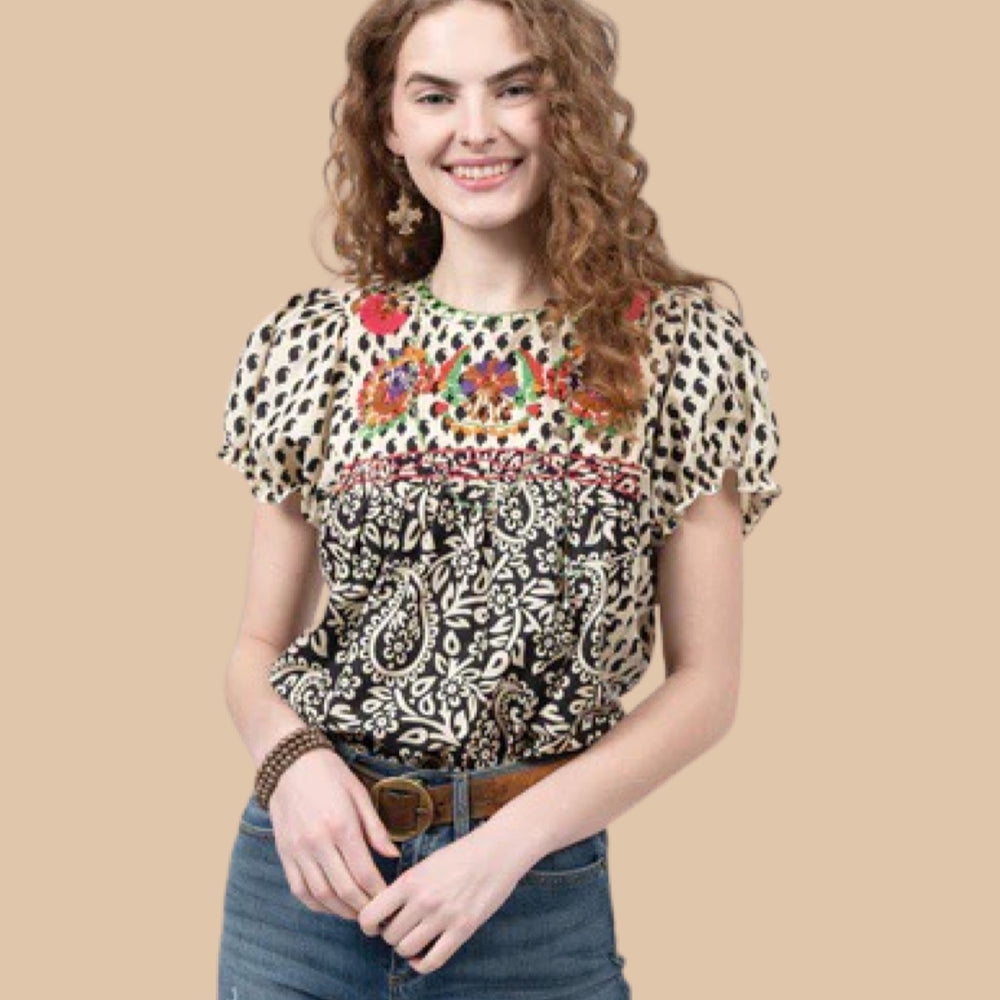
            
                Load image into Gallery viewer, The Black Paisley Regina Top
            
        