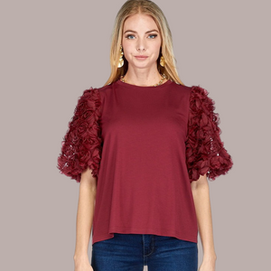 Maroon Rosette Sleeve Top