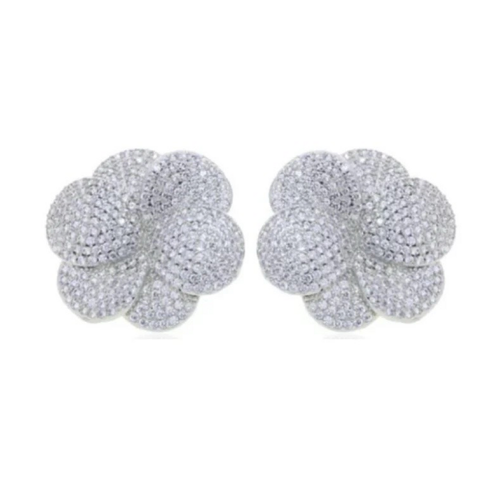 Pave Bloom Studs - Silver