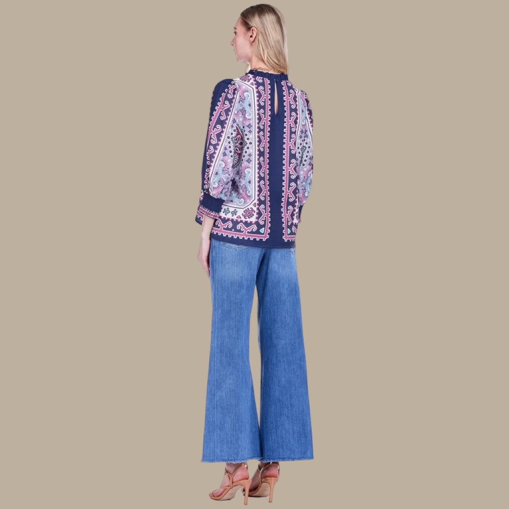The Blue Hues Mosaic High-Neck Blouse