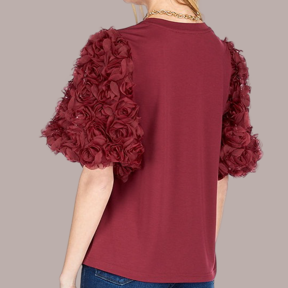 Maroon Rosette Sleeve Top