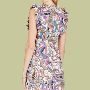 Paisley Floral Ruched V-Neck Maxi Dress