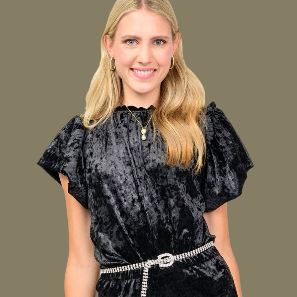 The Midnight Glow Black Velvet Top