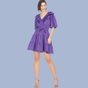 Purple Ruffle Faux Wrap Dress