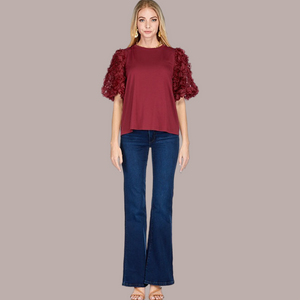 Maroon Rosette Sleeve Top