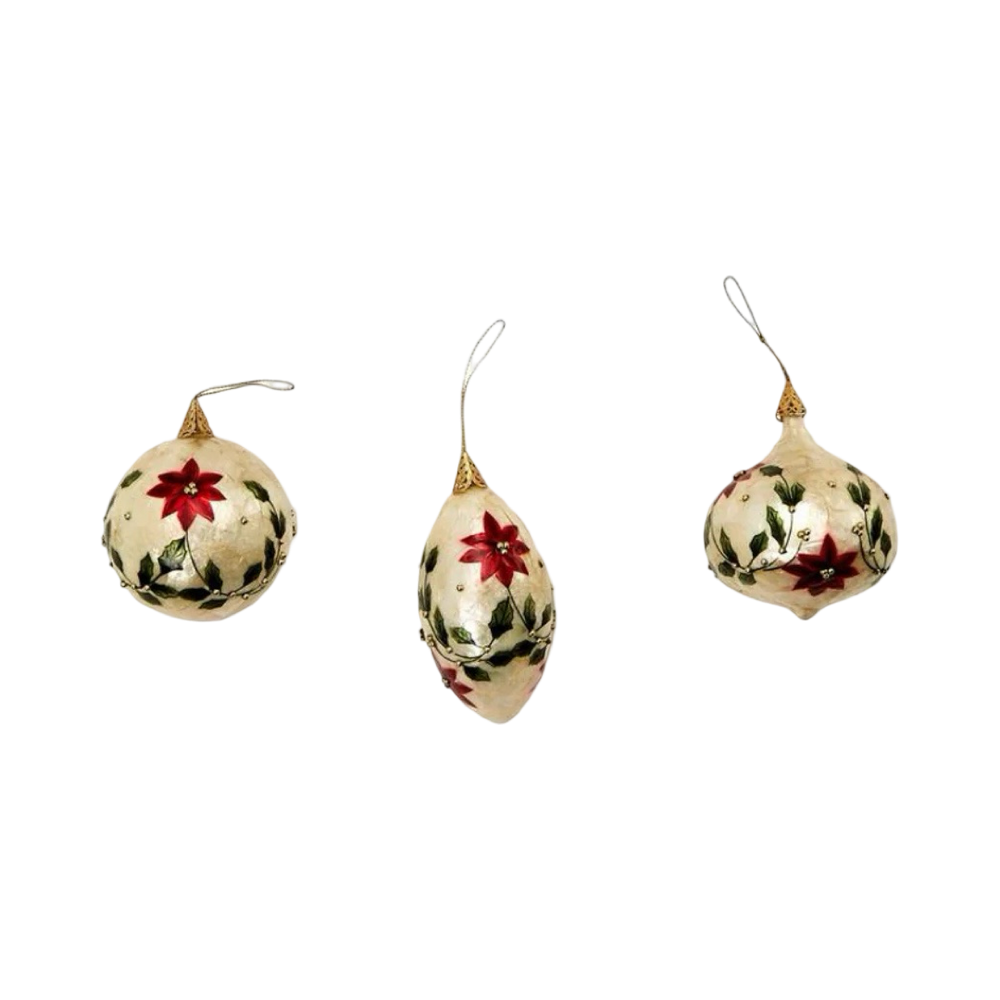 Hand-Painted Poinsettia Capiz Shell Ornament