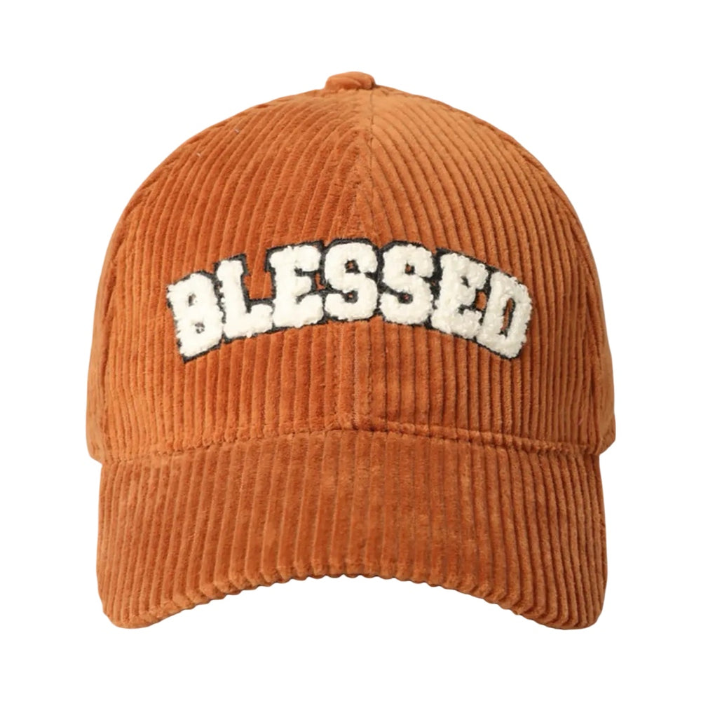 Brown Blessed 3D Embroidered Corduroy Baseball Cap