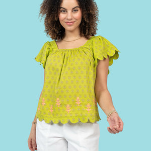 Lime Scalloped Hem Top