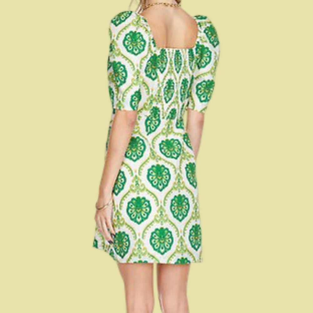 Green Motif Fitted Dress