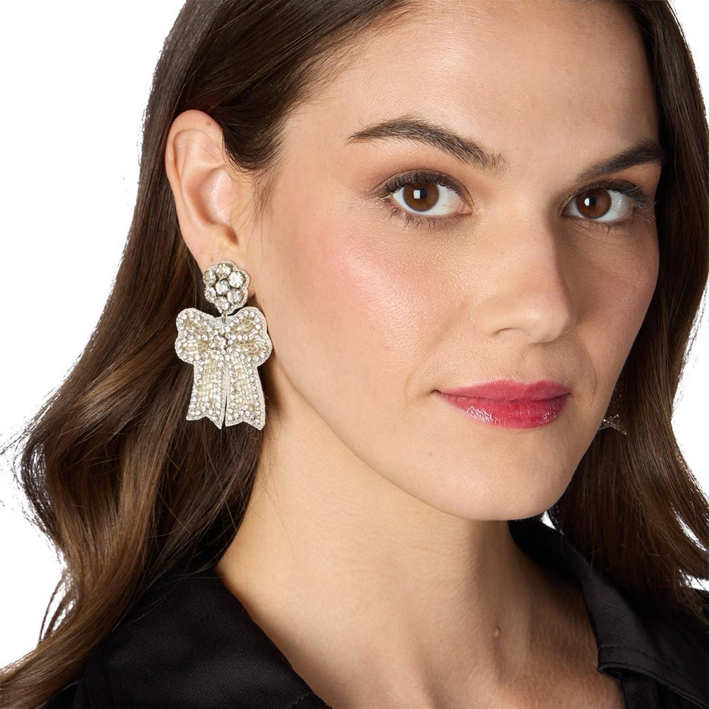 Sparkling Holiday Bow Beaded Earrings