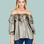 Metallic Stone Ruffles Shoulder Top