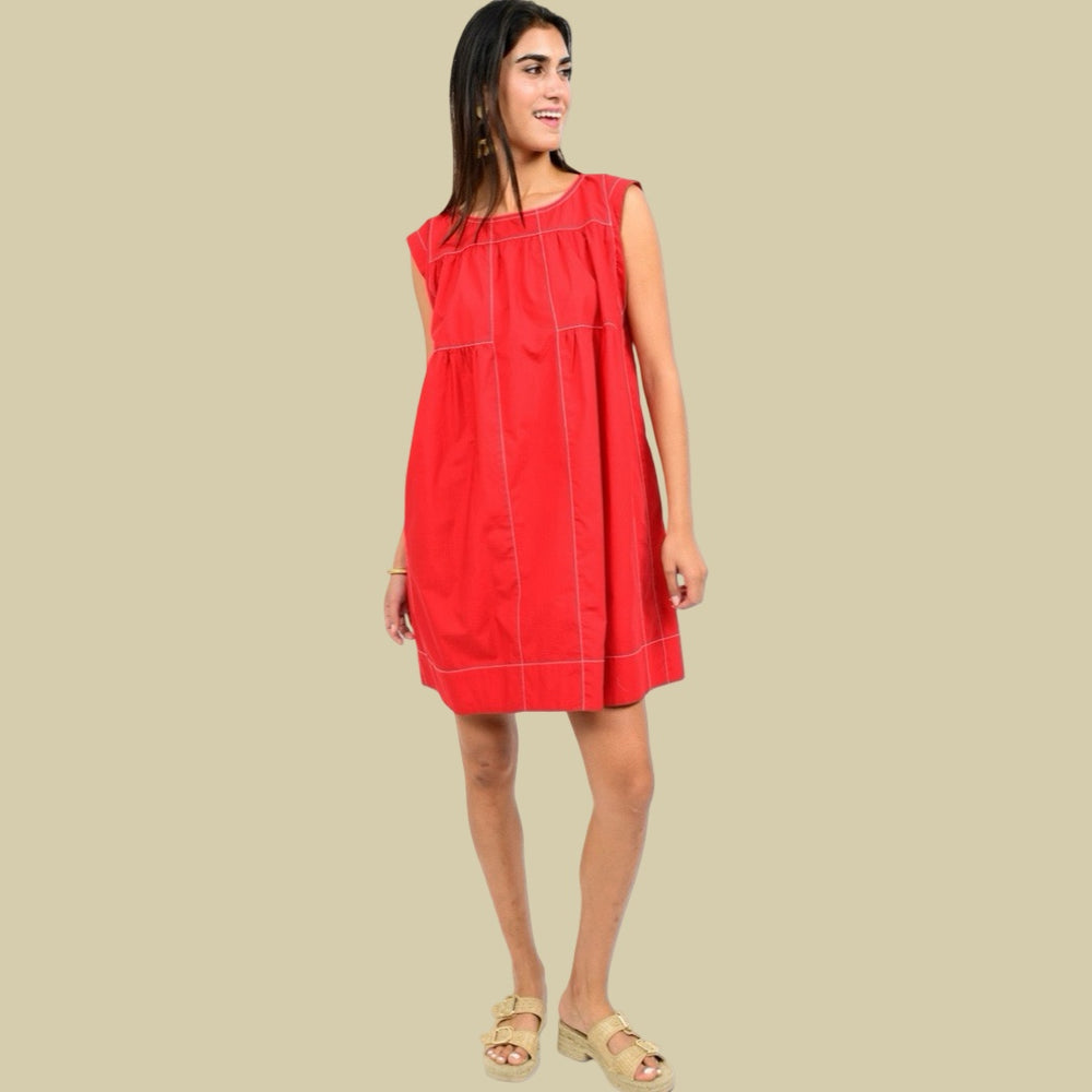 Red Topstitched Dress