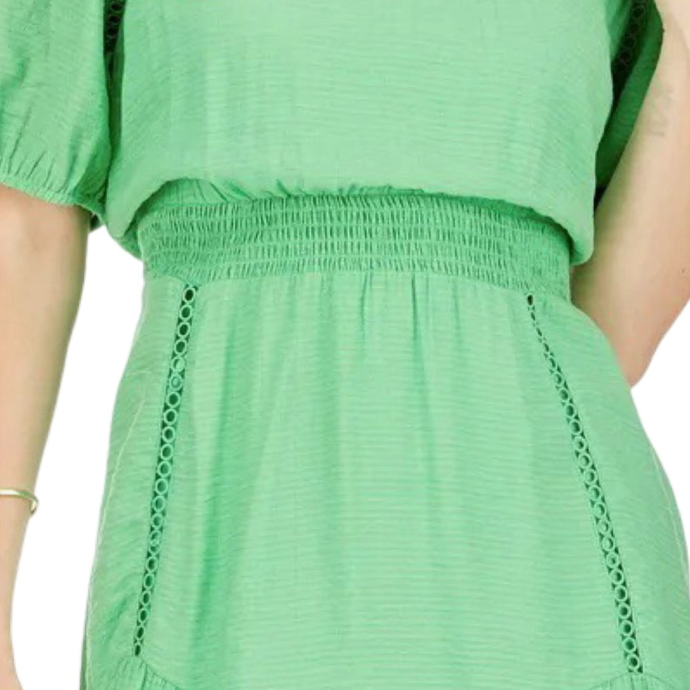 Evergreen Trim Cinched Waist Dress