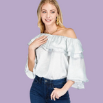 Platinum Grey Ruffles Shoulder Top