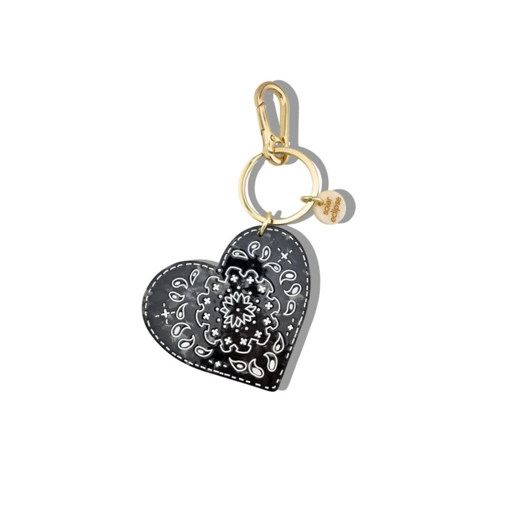 Paisley Heart Black/White Bag Charm + Keychain