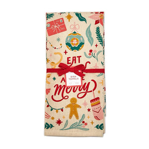 Be Merry Set of 2 Vintage Christmas Dish Towels