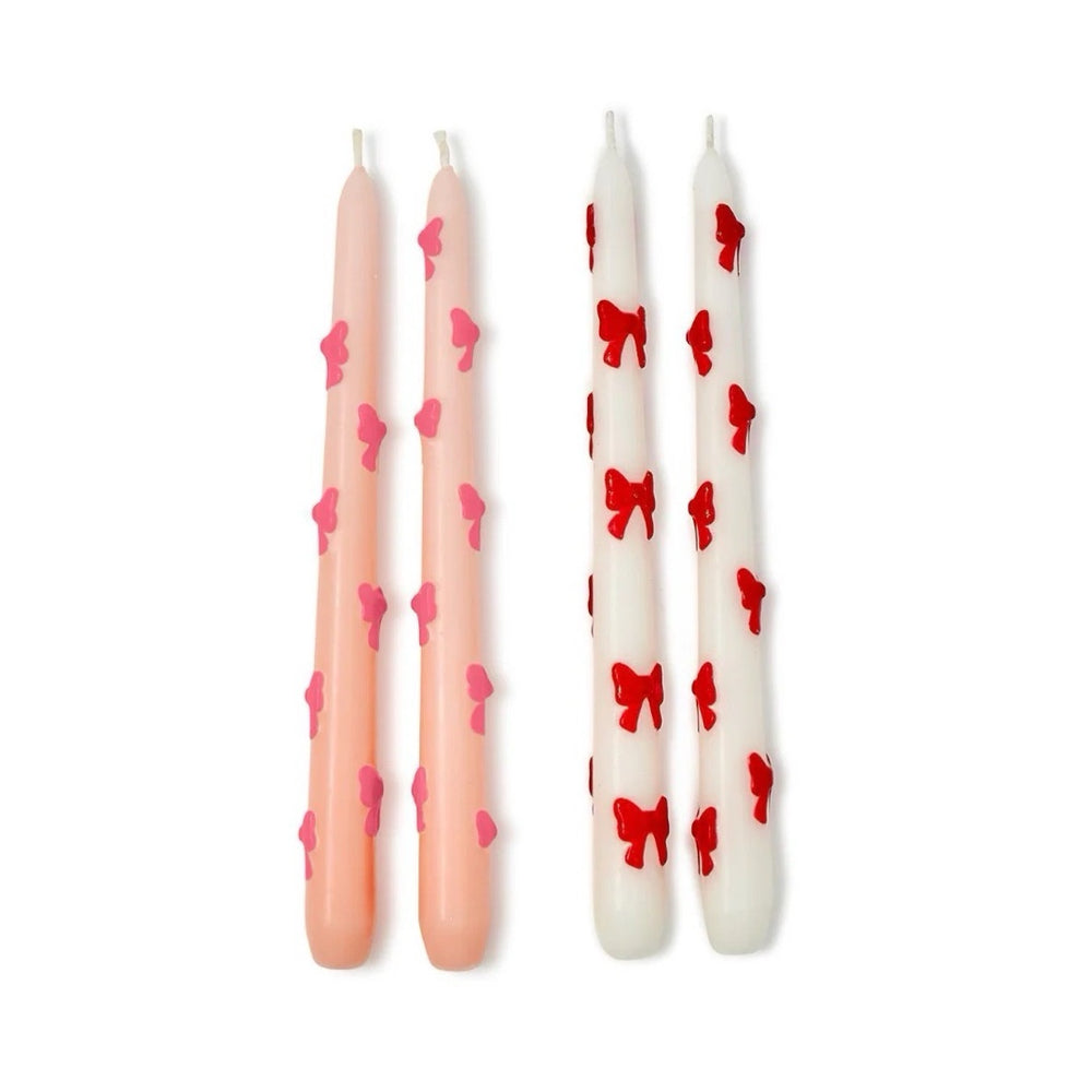Set of 2 Pink Bow Taper Candles