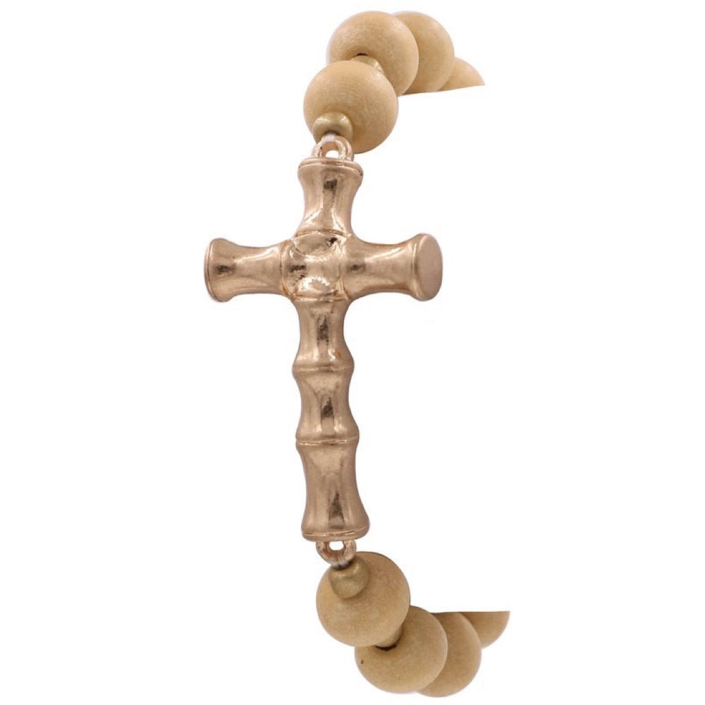 The Noreen Cross Wood Beaded Stretch Bracelet