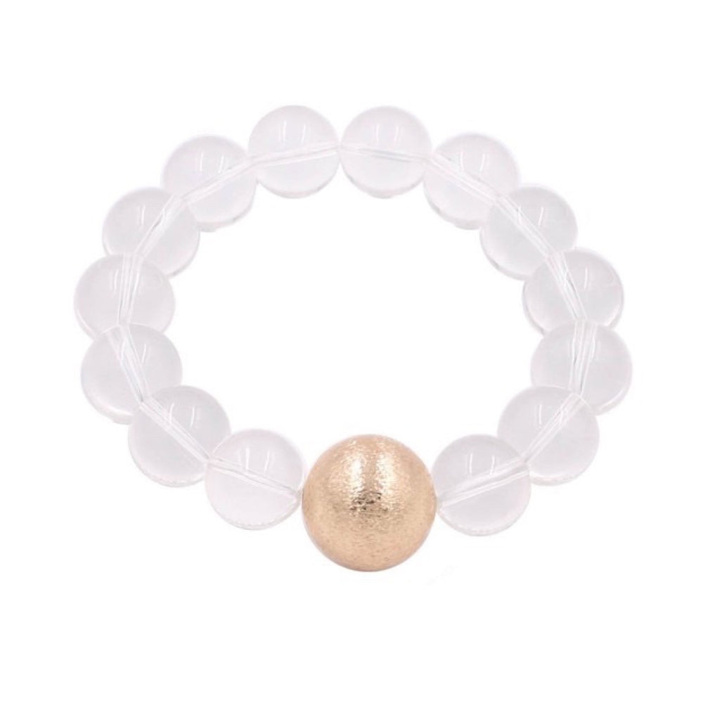 The Diana Clear Beaded Bracelet with Metal Accent