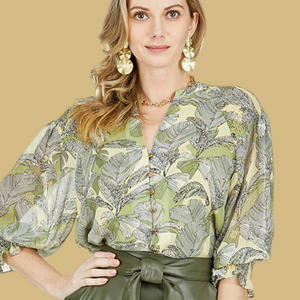 Olive Leave Smocked Shoulder Blouse