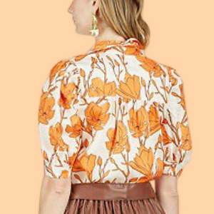 Orange Lilies Puff Sleeves Blouse