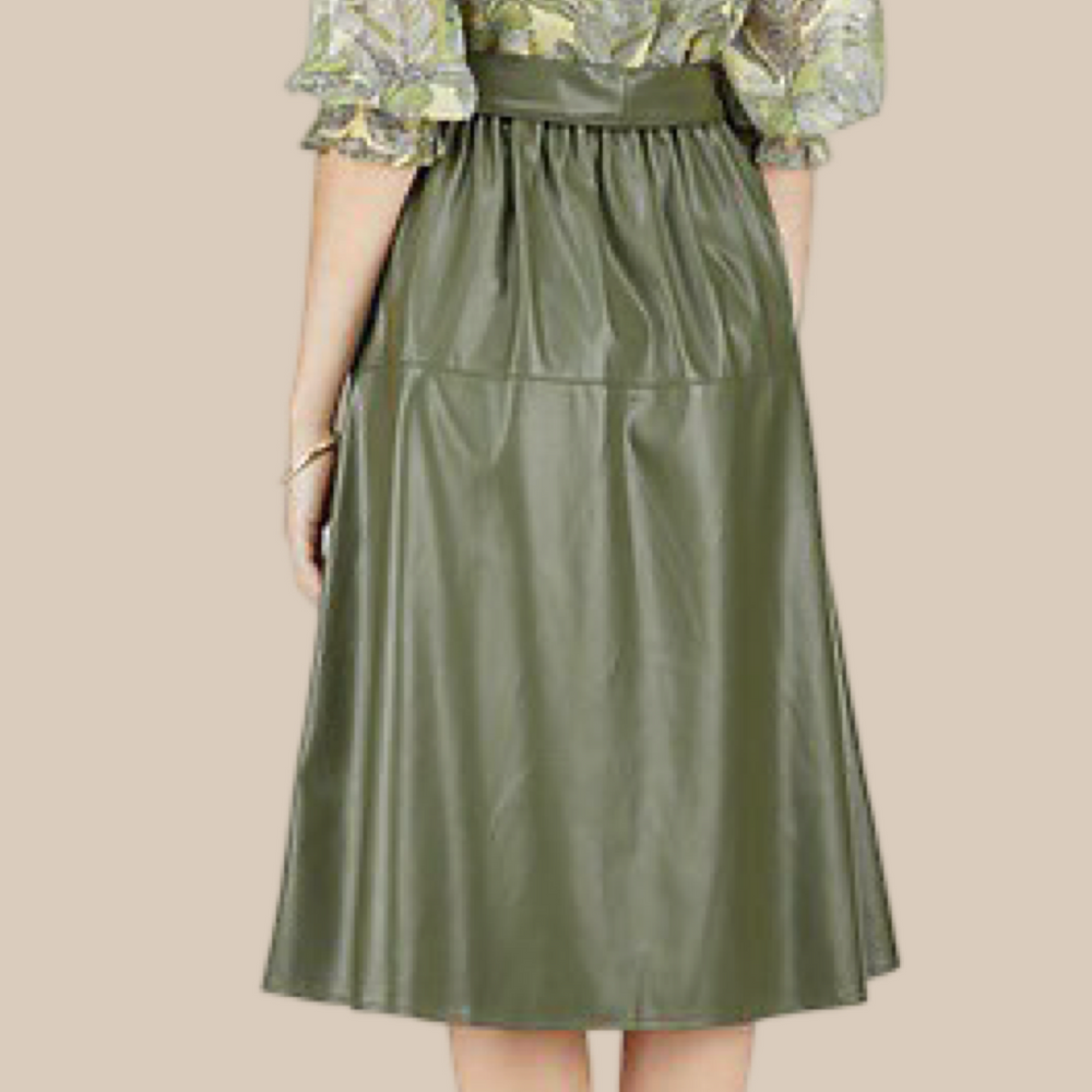 Olive Pleather Midi Skirt