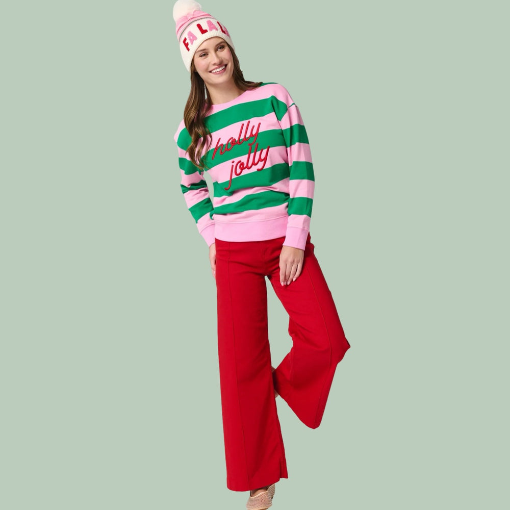 The Pink "Holly Jolly" Striped Classic Sweatshirt