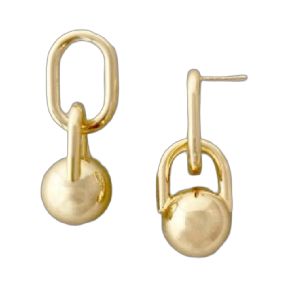 Statement Link with Sphere Drop Gold Earrings