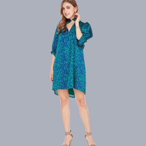 
            
                Load image into Gallery viewer, Jazzy Leopard High Neck Puff Sleeve Dress
            
        