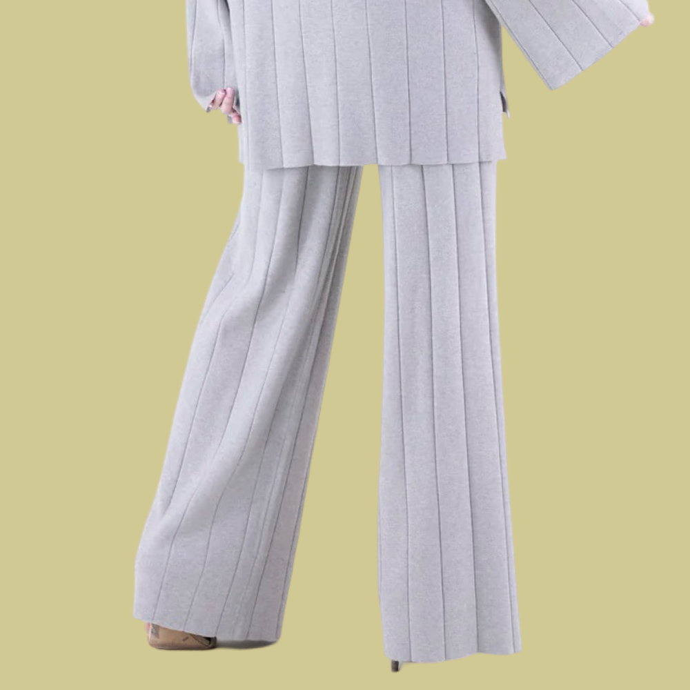 Warm Tone Wide Ribbed Knitted Pants