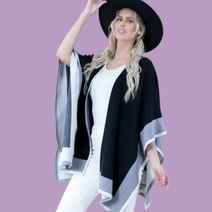 Two Tone Border Tight Knit Kimono