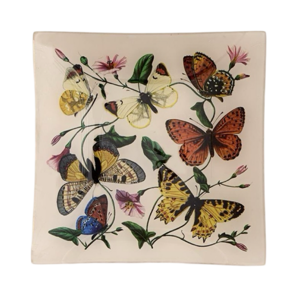 Butterfly and Botanical Glass Trinket Tray