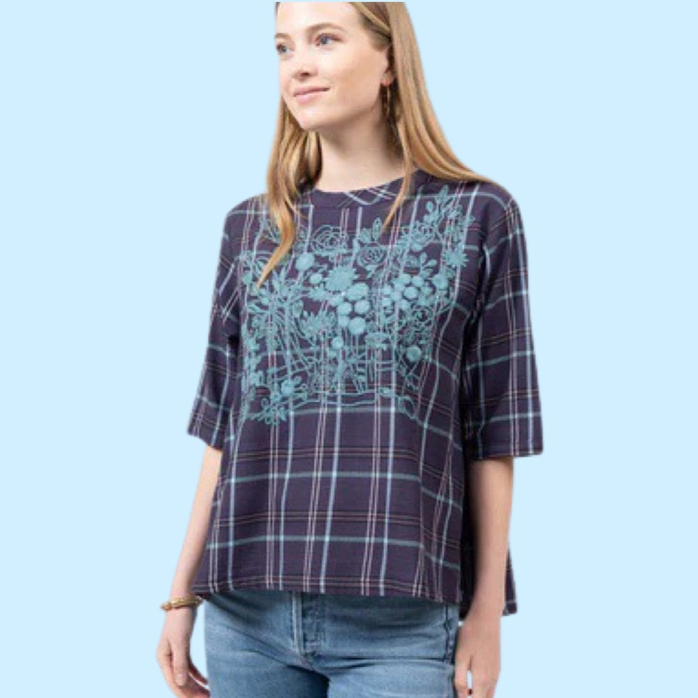 
            
                Load image into Gallery viewer, Purple Plaid Mock Neck Swing Top
            
        