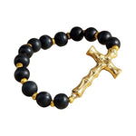 Cross Wood Beaded Stretch Bracelet