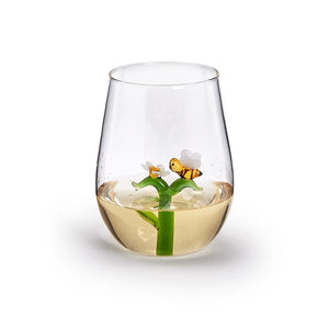 Bee and Flower Icon Stemless Wine Glass