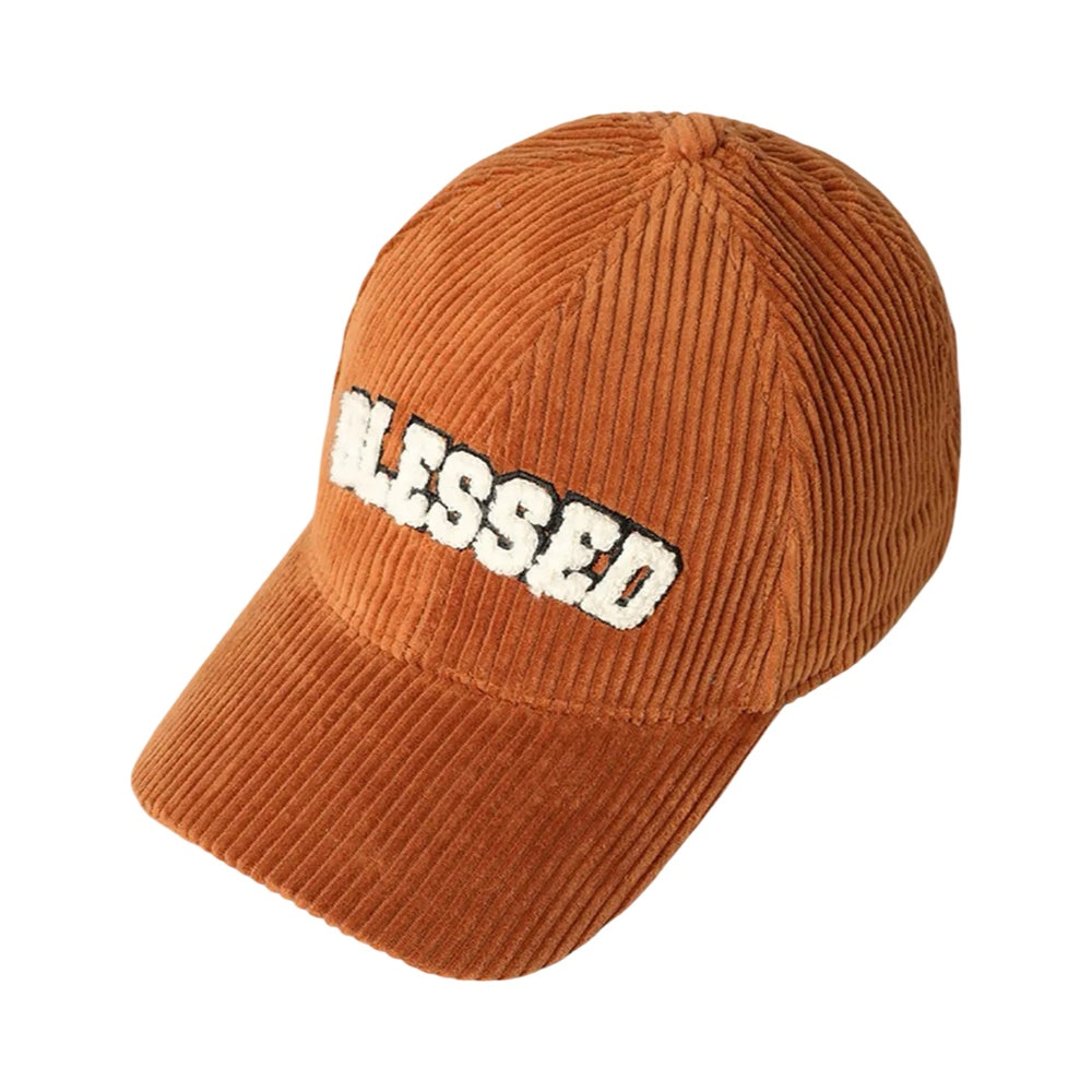 Brown Blessed 3D Embroidered Corduroy Baseball Cap