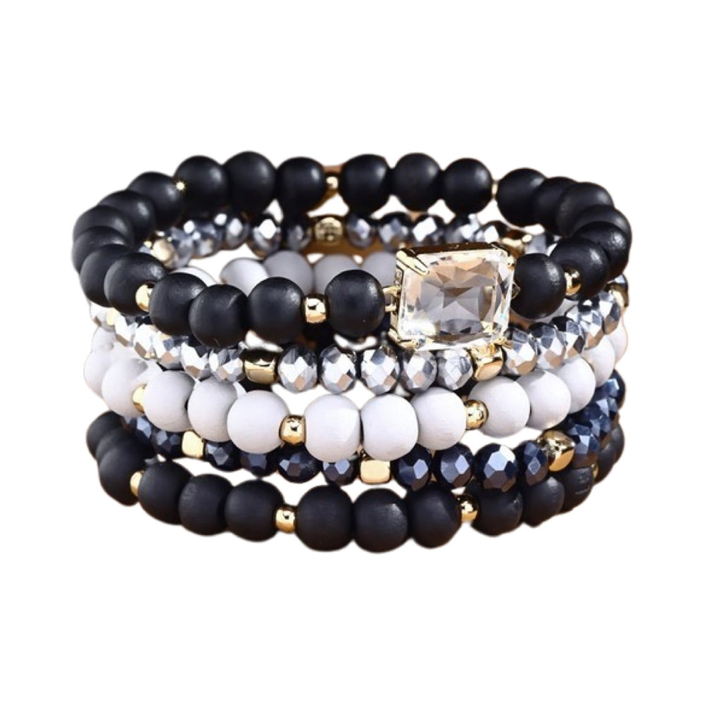 
            
                Load image into Gallery viewer, The Marilu 5 Layered Wood Bead Bracelet with Glass Charm
            
        